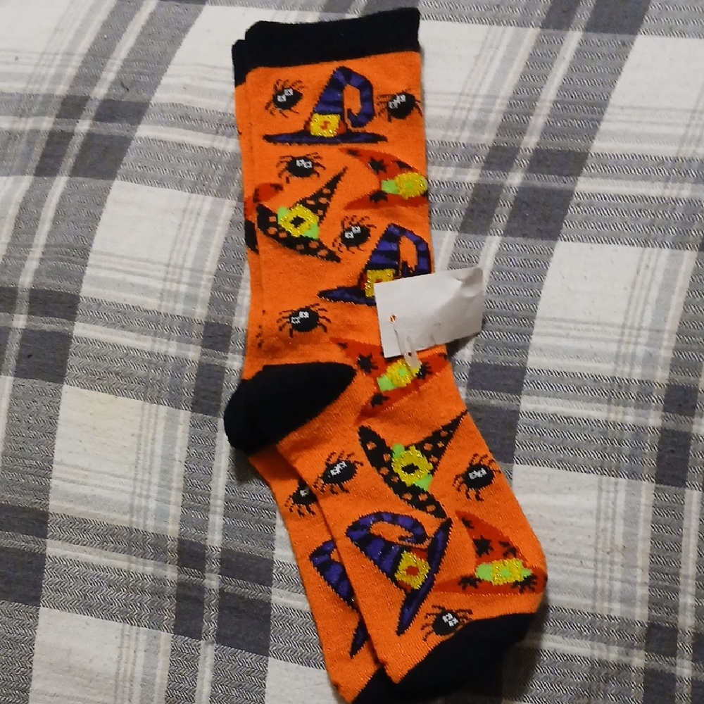NWT Halloween Witch And Spider Unisex Crew Socks
